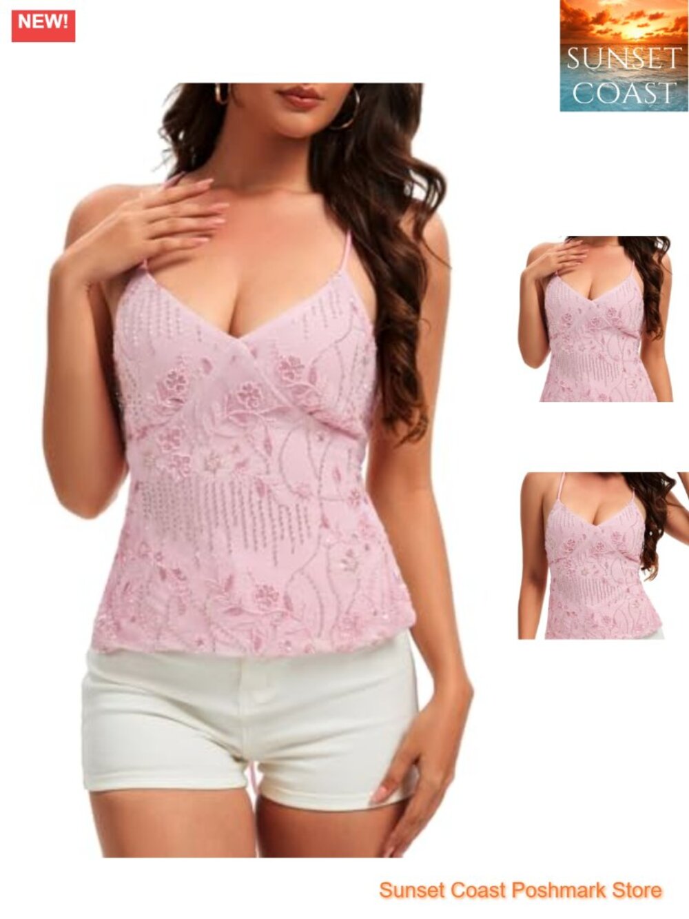 Sequin Backless Cami Top Criss Cross Straps V Neck Sleeveless Crop Top Summer